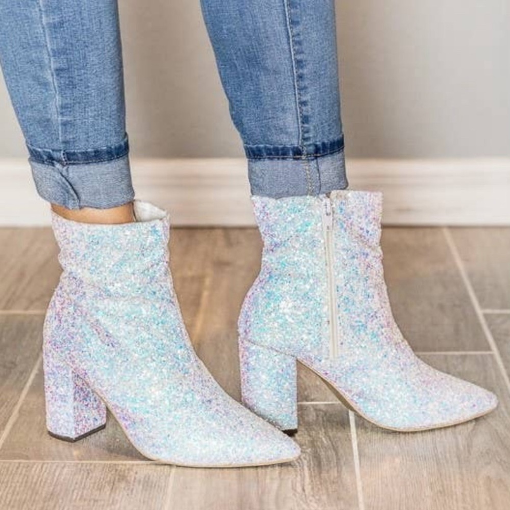 White sparkle booties